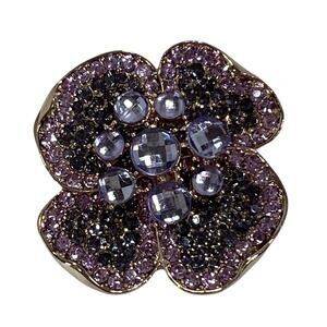 NAPIER Womens Floral Brooch Gold Tone Purple Pavé Crystal Flower Statement Pin